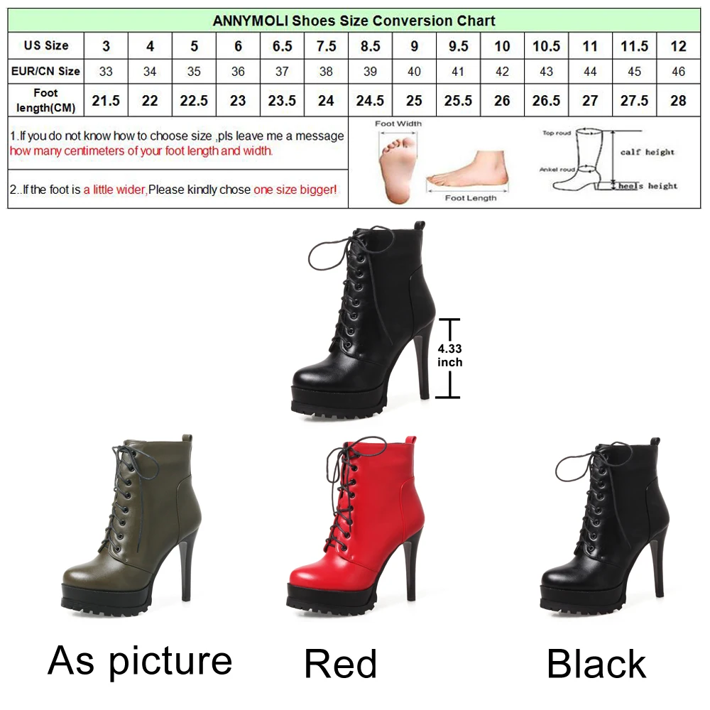 

ANNYMOLI Women Ankle Boots Winter Motorcycle Platform Extreme High Heels Boots Sexy Thin Heel Short Boots Shoes Black Size 34-43