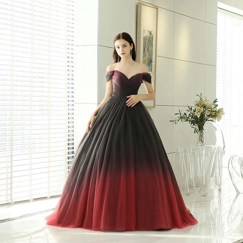 BEPEITHY vestido de festa дизайн милое бальное платье с открытыми плечами пышные градиентные цвета Тюль Длинные вечерние платья