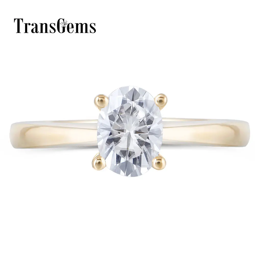 Женское кольцо для помолвки transcgems однотонное желтое золото 1 карат 6х7мм F цвет