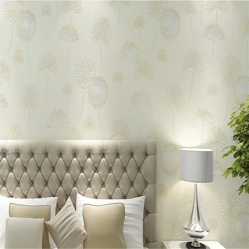 

beibehang 3D thick non-woven simple living room background wall paper pastoral warm dandelion bedroom wallpaper papel de parede