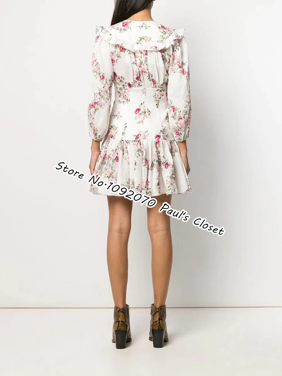 Женский кремовый корсет с цветочным принтом платье белое льняное мини