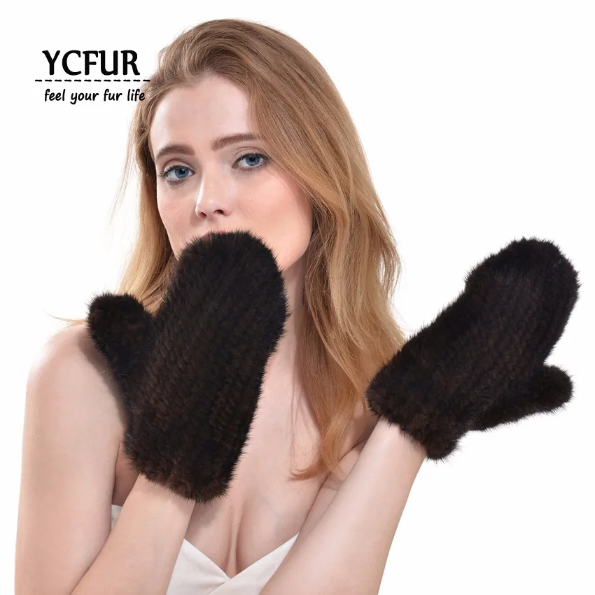YC Fur Модные женские перчатки варежки Зимние теплые Вязаные норковые меховые перчатки зимние варежки женские перчатки