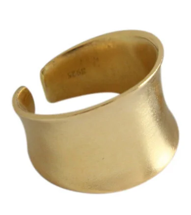 Brushed Gold F.I.N.S классические 925 пробы серебряные кольца для женщин Серебряное Золотое глянцевое матовое кольцо на палец кольцо с широким открытым манжетом хорошее ювелирное изделие - Цвет основного камня: Brushed Gold