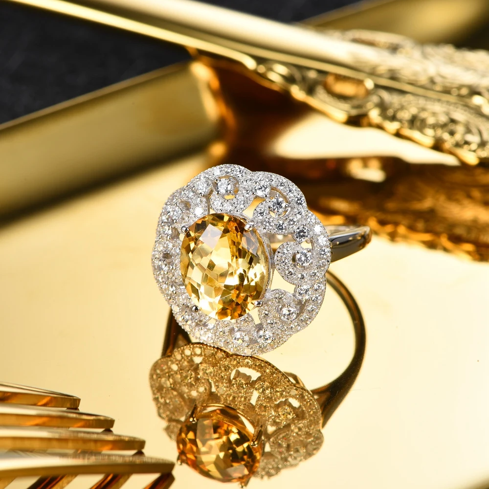 L & zuan клетчатое кольцо 3.43ct с натуральным цитрином для женщин серебряное белое CZ желтым драгоценным камнем