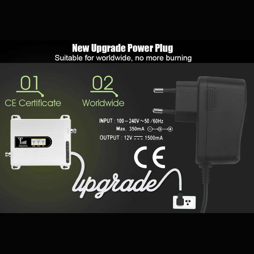 

Walokcon GSM DCS WCDMA 900+1800+2100 Tri Band Mobile Signal Booster 2G 3G 4G LTE Cellular Repeater GSM 3G 4G Cell Phone Booster