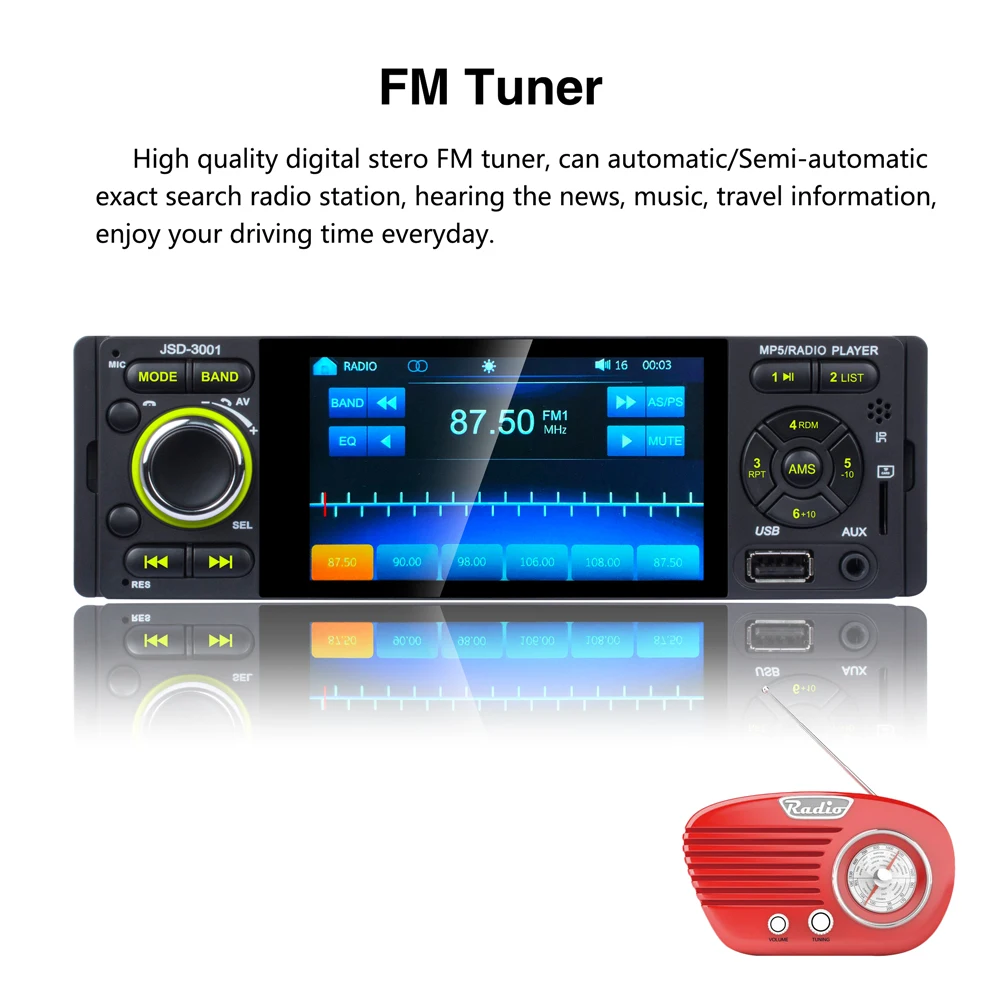 JSD-3001 музыкальный видео плеер 4,1 ''1080 P сенсорный экран MP3 MP4 MP5 4*50 Вт Bluetooth FM радио приемник 3001 Поддержка камеры