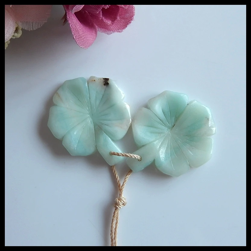 Женские серьги с резным цветком Amazonite 28x23x3 мм 5 4 г | Украшения и аксессуары