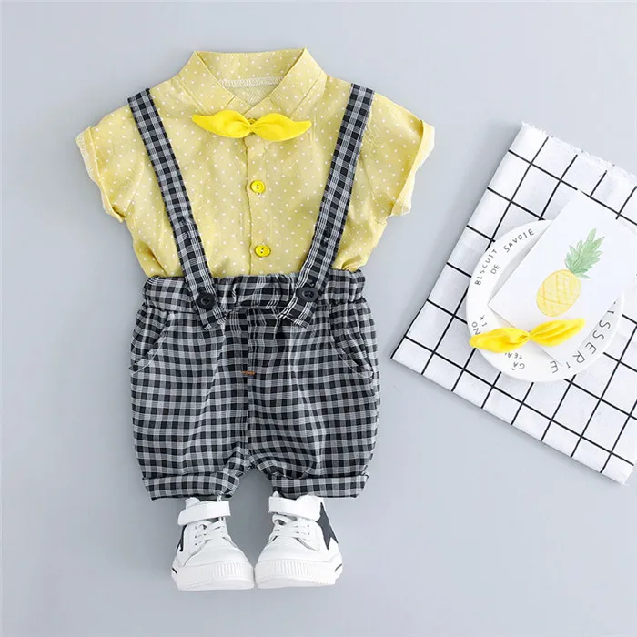 yellow Коллекция года, весенне-осенняя одежда для малышей комплект одежды в джентльменском стиле для маленьких мальчиков, рубашка комбинезон Детский комбинезон из двух предметов - Цвет: yellow