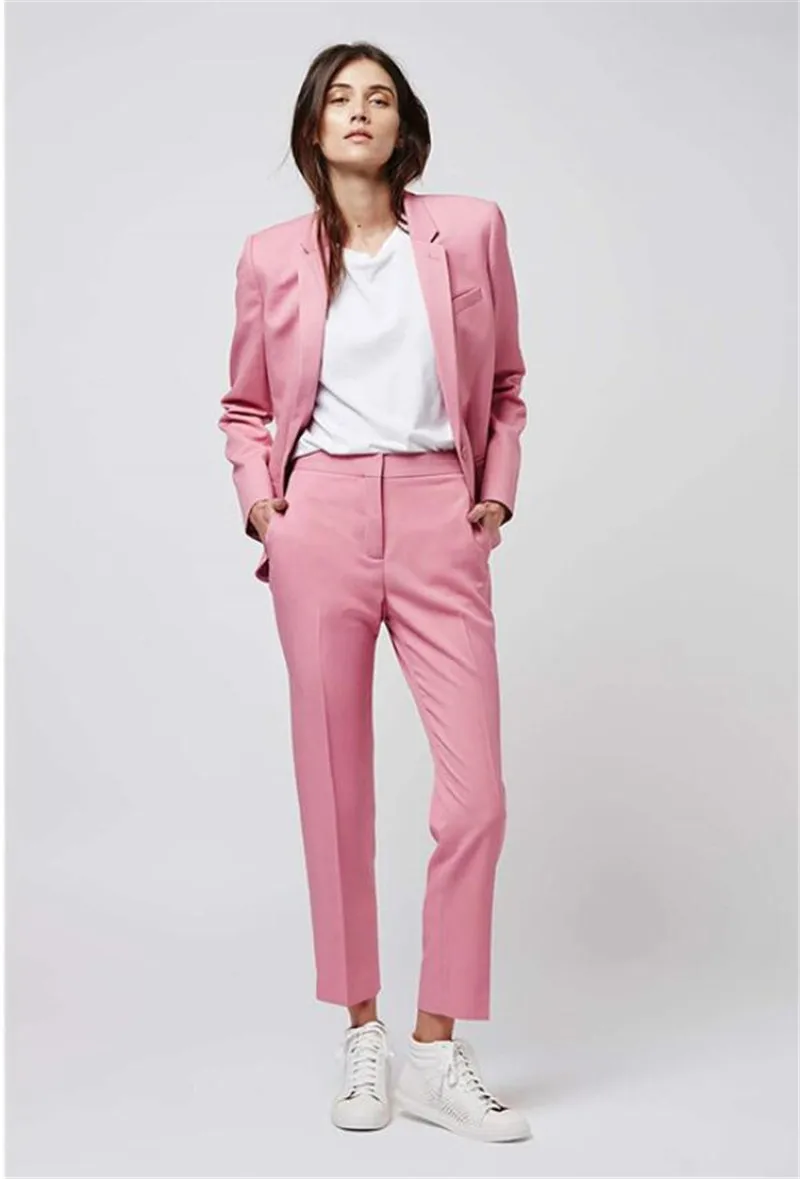 Notch Lapel Women Pantsuits Tuxedo 2 Piece Set Pink Women Business Suit Female Office Uniform Ladies Pantsuits Custom Made