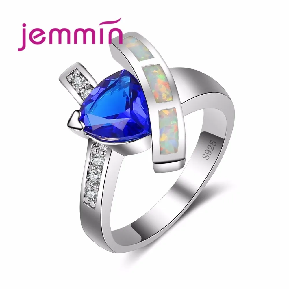 Jammin S925 кольцо стерлинговоe серебряное со стрелкой через дизайн Halo Blue Crystal и белое
