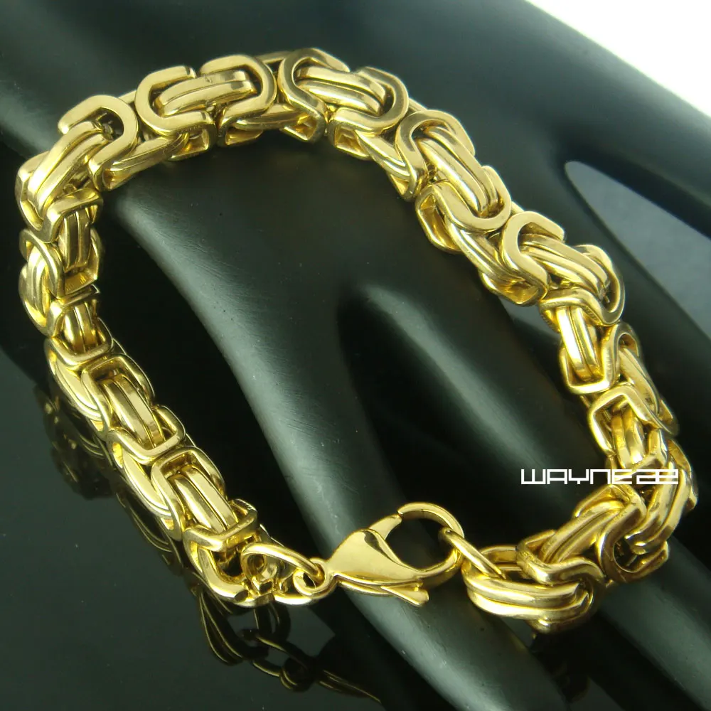 

(b170) Men Chunky Heavy Gold tone Stainless Steel Curb Charm Bracelet Wristband