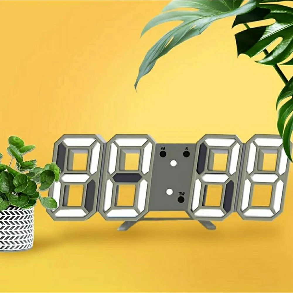 3D LED Digital Wall Clock Electronic USB Plug Alarm Horloge Luminous | Дом и сад