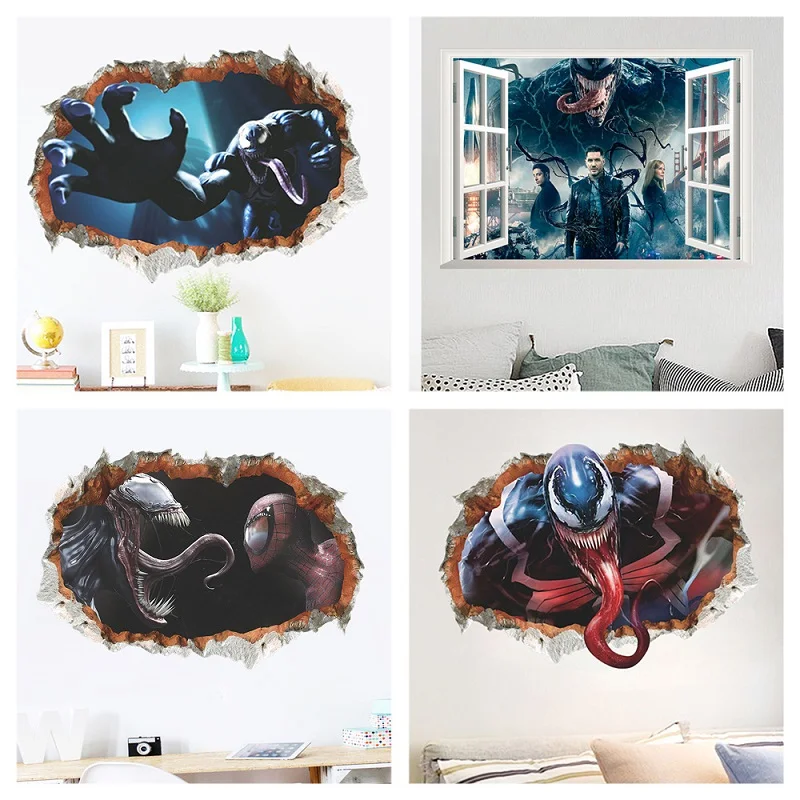 Venom 3d разбитое окно наклейки на стену украшение дома Постер для фильма сделай сам