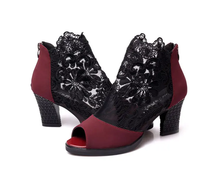 Sports Shoes For Women Square Dance Shoes Ladies Mesh Toe Dance Shoes Modern Fitness Shoes Woman Net Fish Mouth Boots