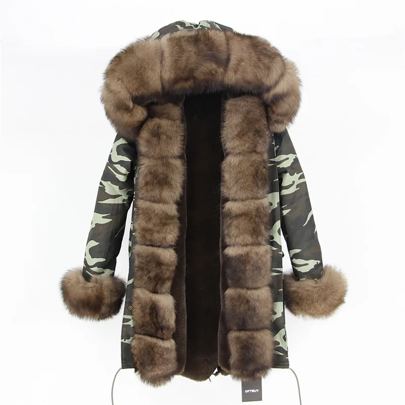 Camouflage brown 1 OFTBUY, длинная камуфляжная зимняя куртка, пальто, женская верхняя одежда, теплая Толстая парка, натуральный Лисий мех, воротник, пальто с капюшоном, Украина - Цвет: Camouflage brown 1