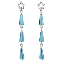 new atmosphere long tassel silver plated jewelry crystal fan shaped five pointed stars dangle earrings xze188