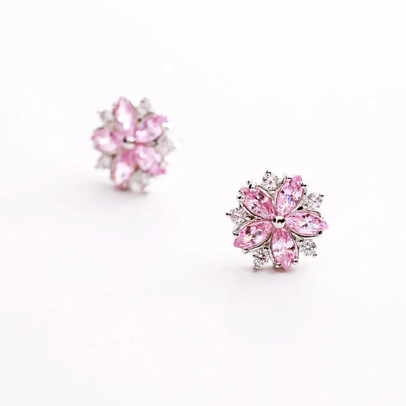 Cherry blossom sakula розовые cz серьги 100% Стерлинговое Серебро 925 пробы ювелирное изделие