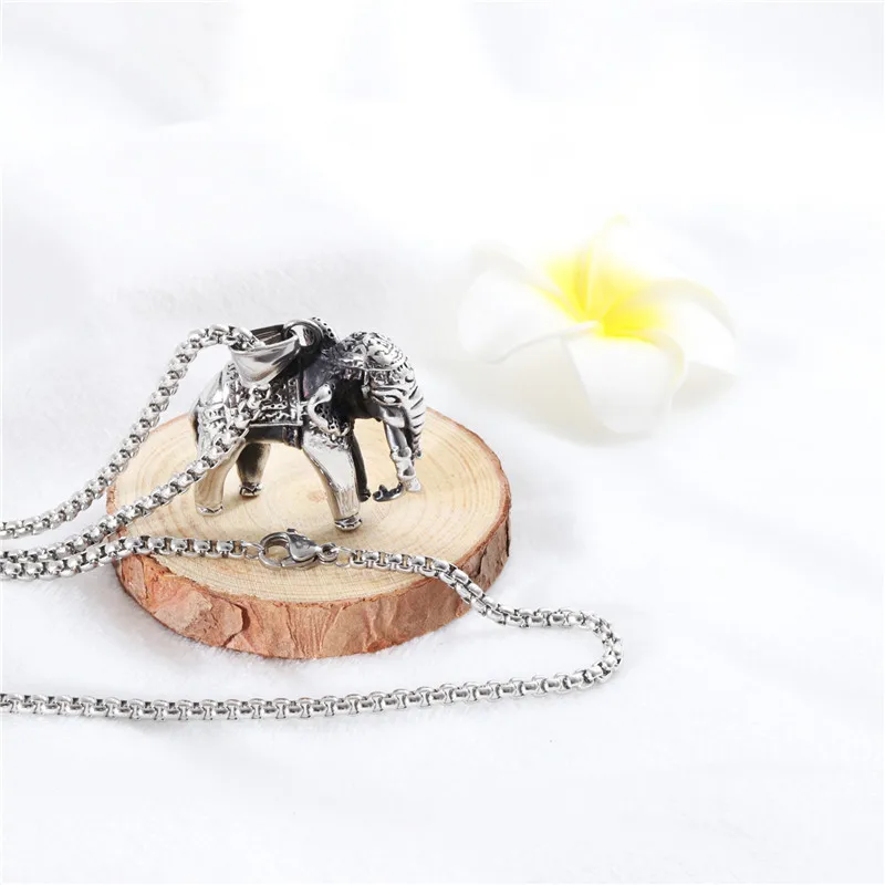 

Finer Vintage Elephant Pendant Necklace Men High Quality 316L Stainless Steel Animal Elephant Necklaces Pendants Jewelry Gift