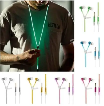 10 шт./лот светящиеся наушники с металлической молнией в темноте микрофоном для