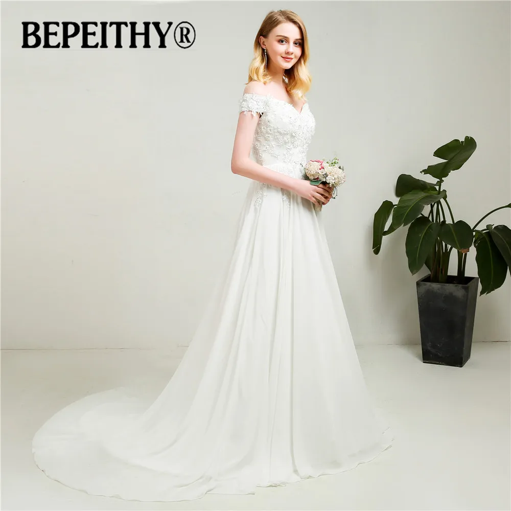 BEPEITHY Новое поступление свадебное платье цветочный топ с открытыми плечами сексуальные пляжные свадебные платья со шлейфом Vestido De Novia