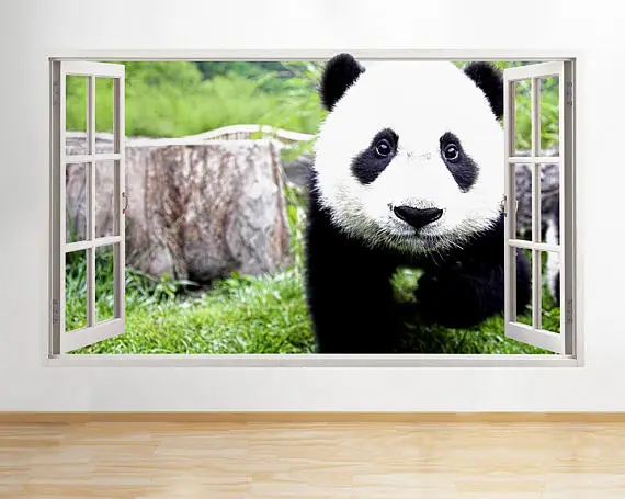 3D вид окна панда детеныш Настенная Наклейка с животными наклейка Рамка фотообои