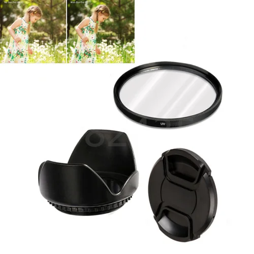 3in 1 set 55mm camera UV Filter + Lens Hood +Lens Caps for Nikon D5500 D5300 D5600 D3400 AF-P 18-55mm Sony A290 A380 A390 | Электроника