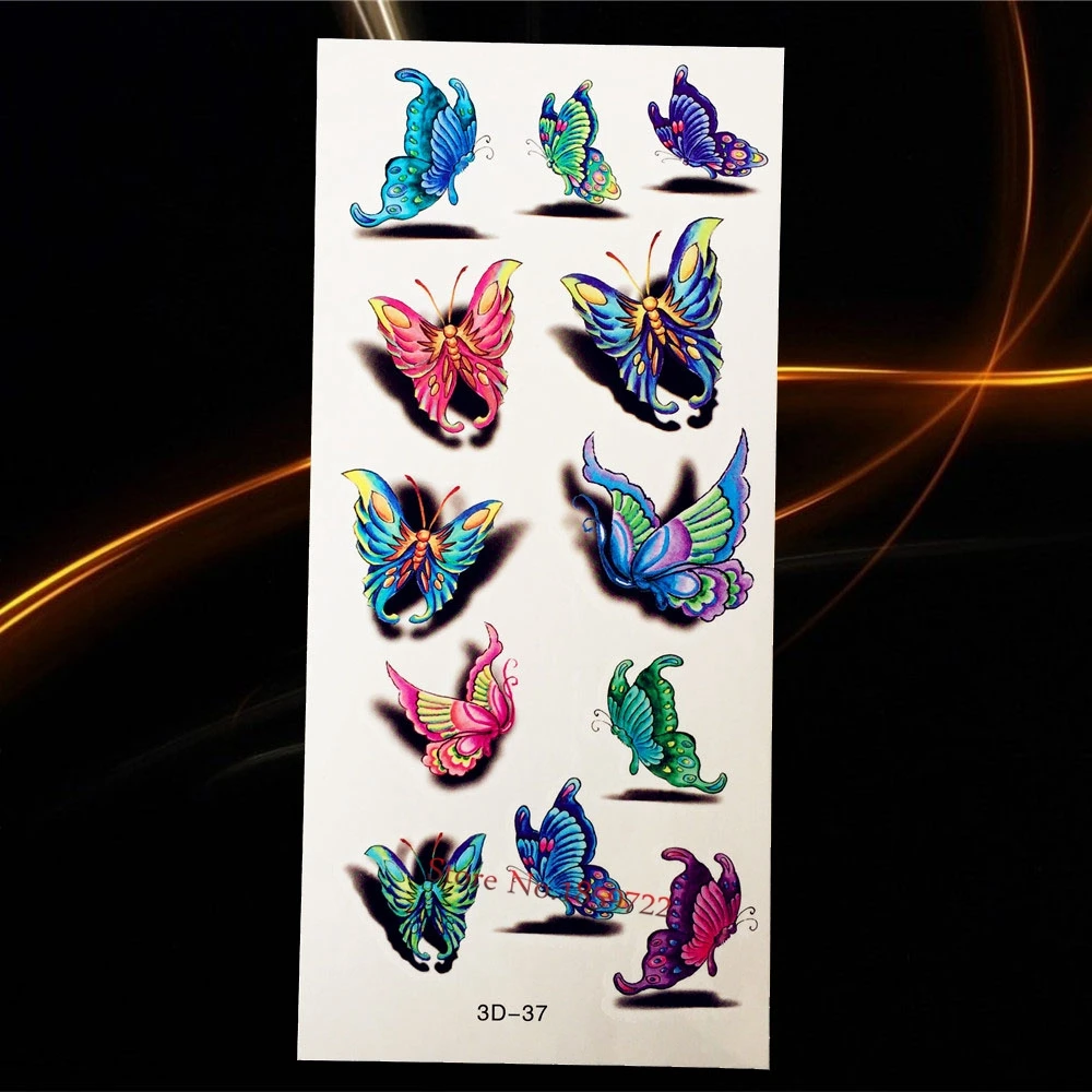 

1pcs Flash Temporary Tattoo 3D Sticker H3D-28 19*9CM Waterproof Arm Art Gold Butterfly Tattoo Summer Style Women Kids papillon