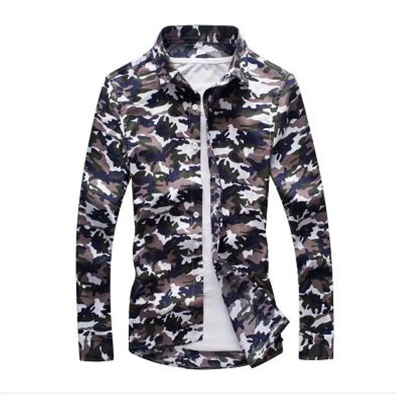 C07 army green Мужская рубашка с принтом и длинным рукавом, тонкая деловая рубашка для отдыха размера плюс 5XL, мужская повседневная брендовая рубашка, топы, новинка - Цвет: C07 army green