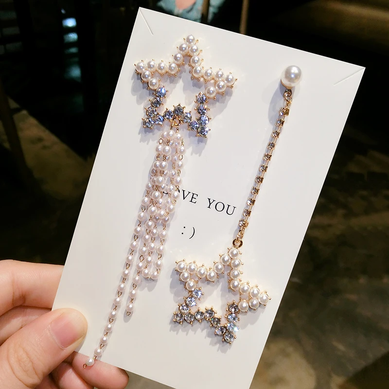 Жемчужные асимметричные серьги с пентаграммой для женщин темпераментные