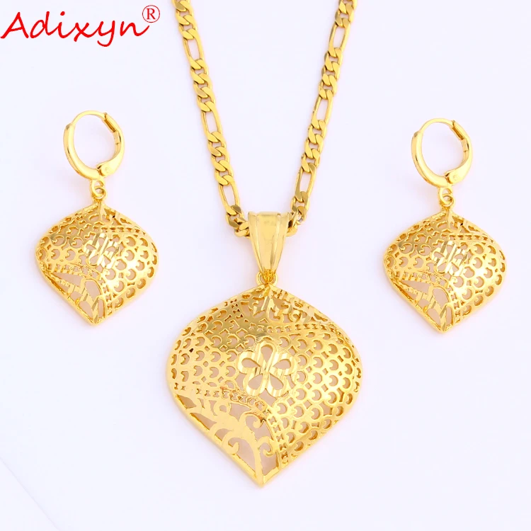 Adixyn Duabi Ожерелье & Серьги & Кулон золотистые этнические полые Ювелирные наборы для женщин Свадебные подарки N08239 Adixyn Duabi Ожерелье & Серьги & Кулон золотистые этнические полые Ювелирные наборы для женщин Свадебные подарки N08239