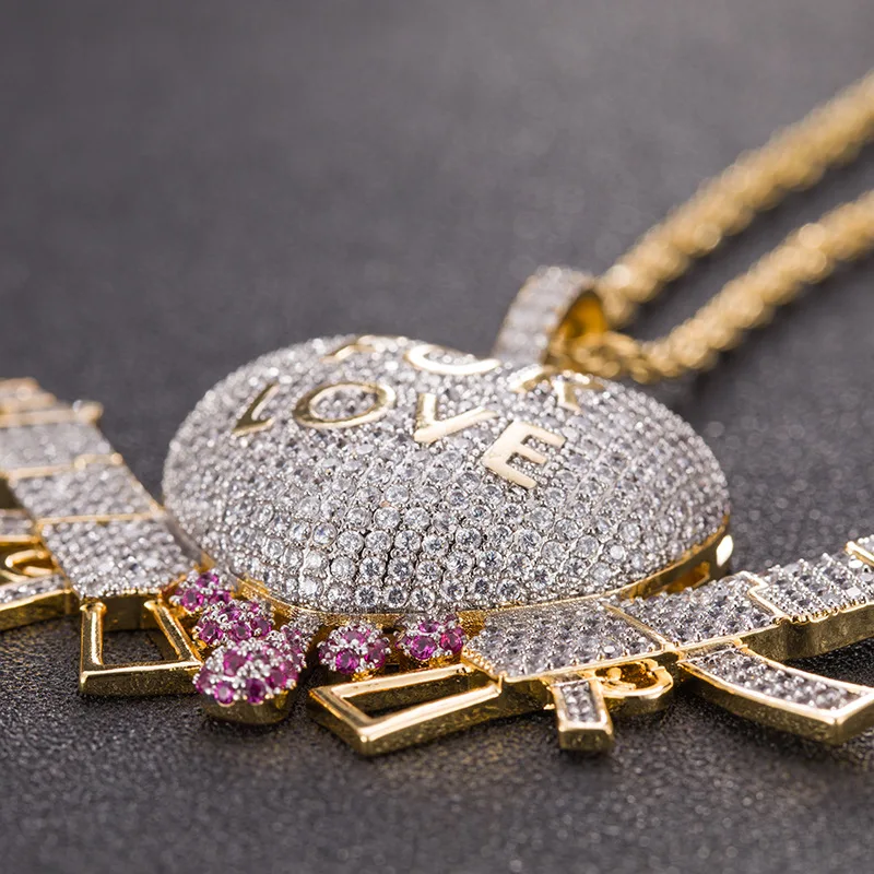 Хип хоп AAA CZ камни выложены Bling Ice Out Gold Forever Lover Heart AK 47 кулоны с оружием ожерелье для