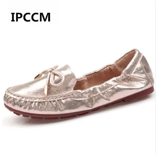 IPCCM/лоферы с завязками и бантом серебристые золотистые балетки на плоской
