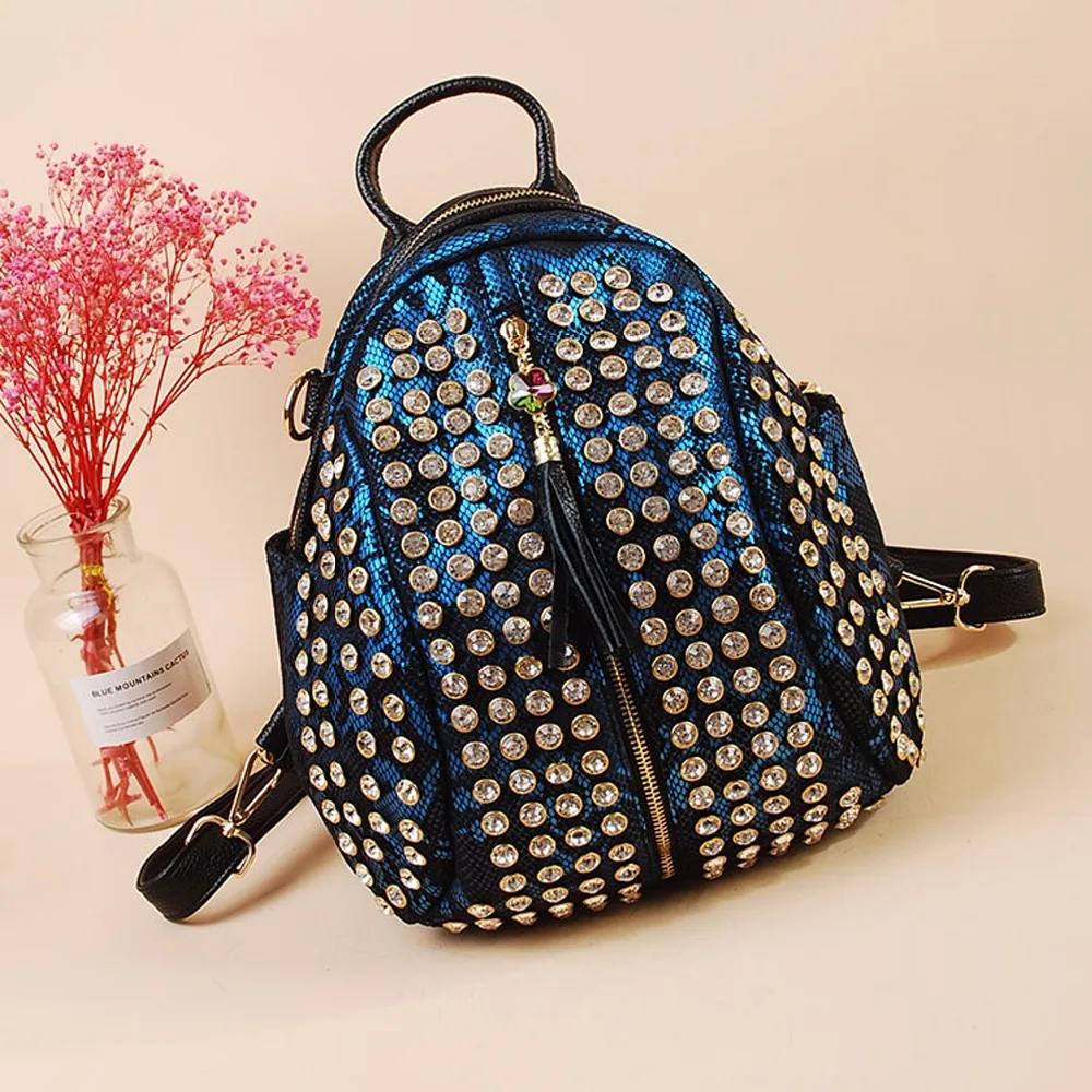 

Fashion Women's bag Female Backpack Causal bags High Quality Rivet shoulder bag PU Leather Diamonds Backpacks For Girls 376