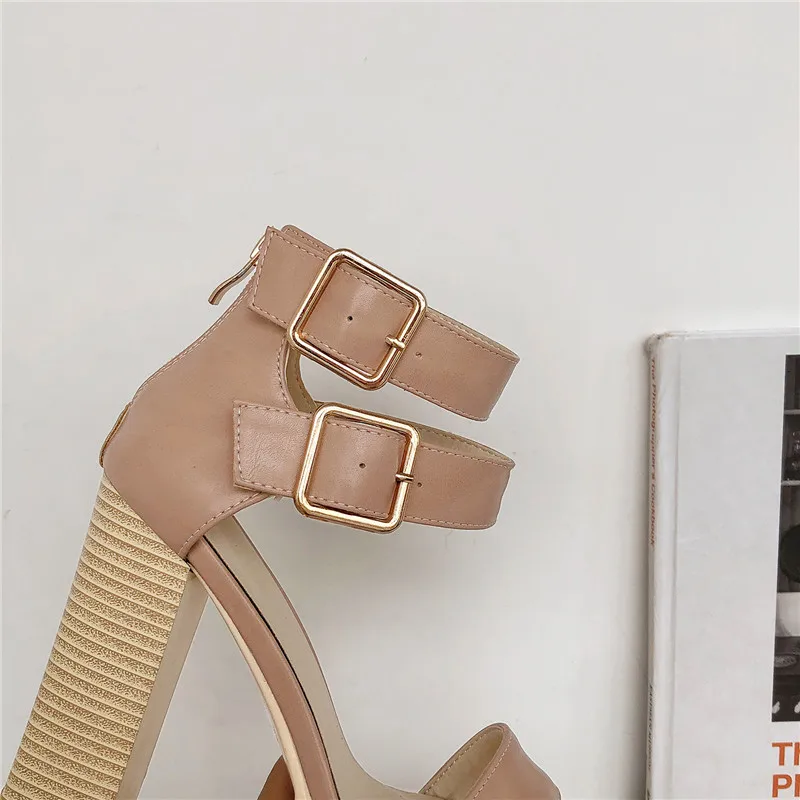 

MoonMeek big size 34-42 summer sandals women buckle zip ladies prom shoes square high heels shoes platform women sandals 2020