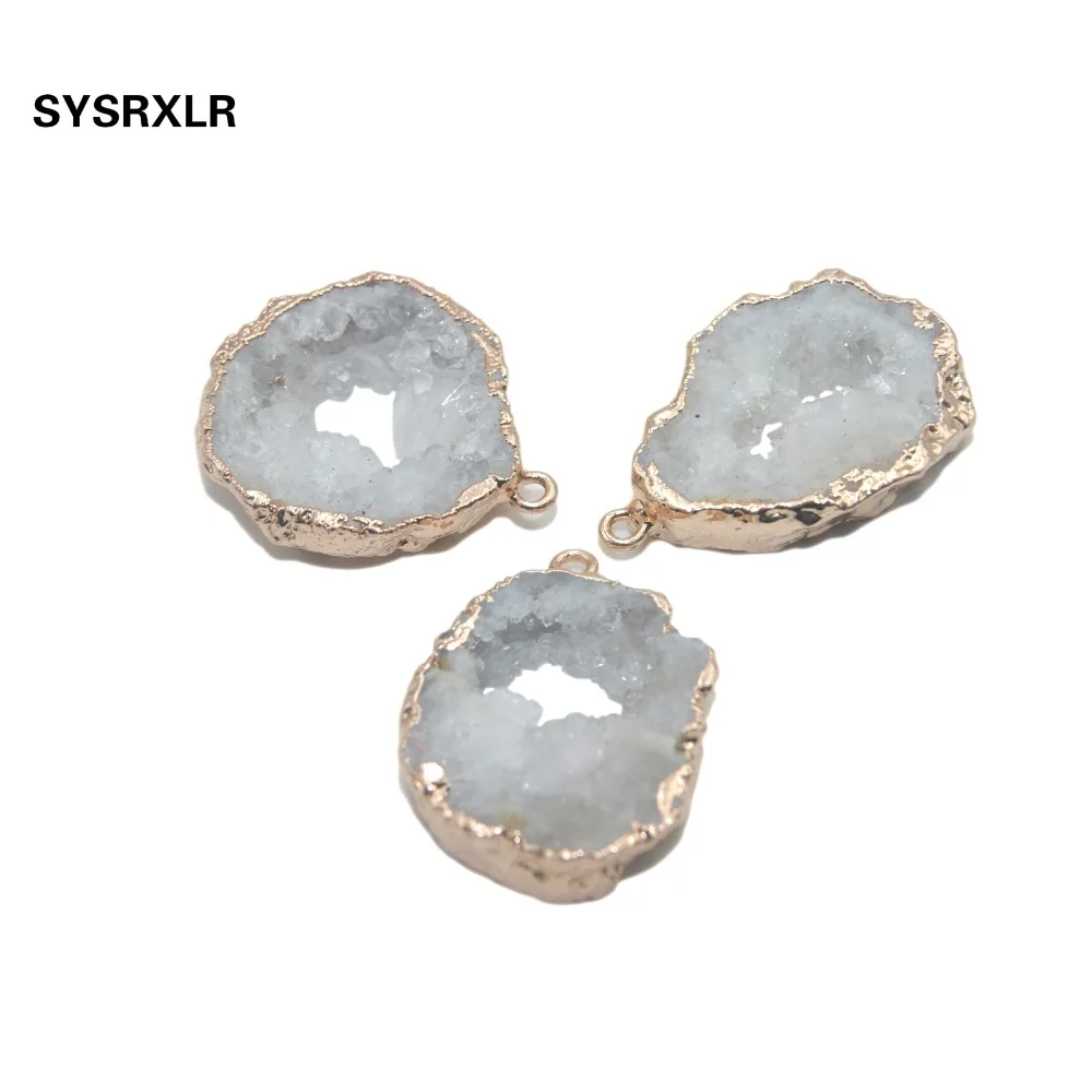 Оптовая продажа 1 шт. белый натуральный уникальный Drusy Кристалл Золотой