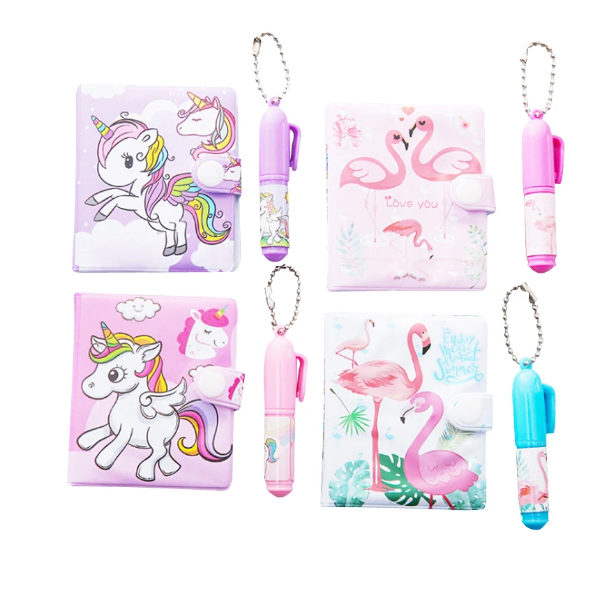

12sets/lot Small Notebook Cartoon Notebook + Ballpoint Pen Set 2 Selection Flamingo Unicorn Party Gift