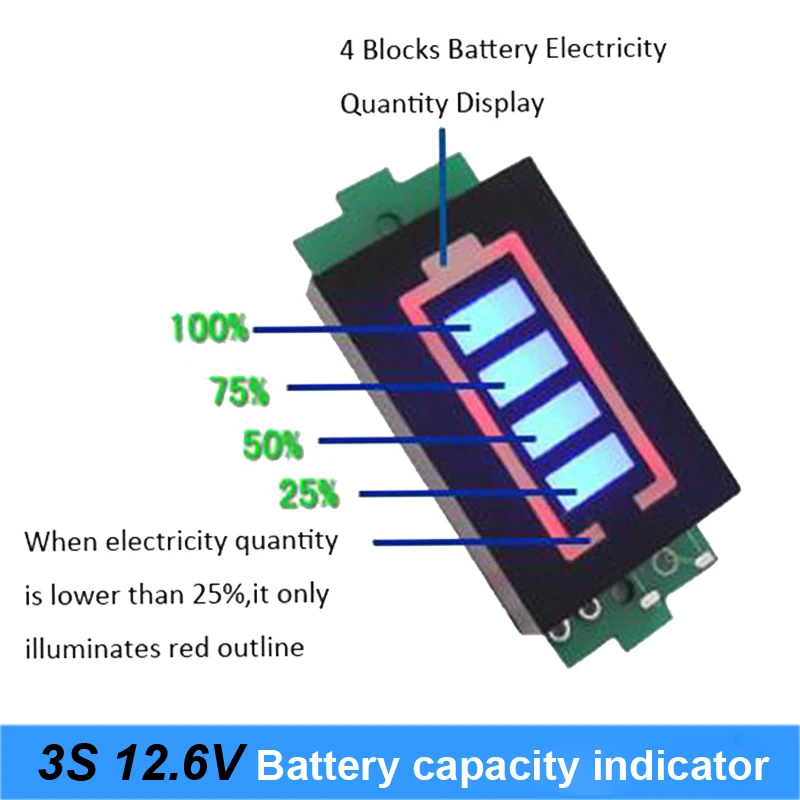 3 S серии Индикатор емкости литиевой батареи Модуль 12 6 V синий дисплей