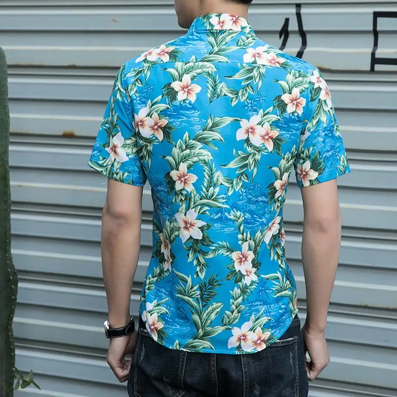 

LOLDEAL Summer New Short-sleeved Shirt Casual Printed Short-sleeved Slim Shirt