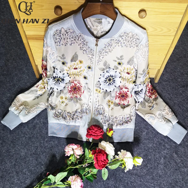 Qian Han Zi, модное дизайнерское короткое пальто, французская ретро-куртка, жаккард, великолепная бейсбольная куртка, расшитая бисером куртка, женская, высокое качество