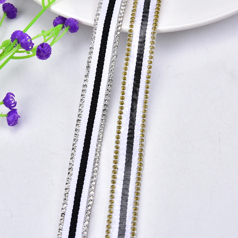 1 ярд/Лот Горячая фиксация отделка прозрачные стразы с белым черным кружевом