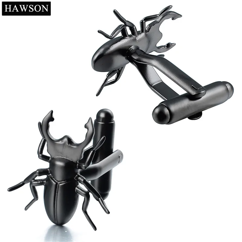 Запонки HAWSON Beetle черные запонки с животными для парней интересные острыми ногами