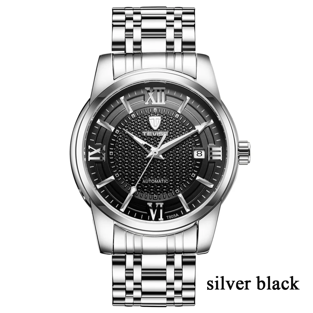 silver black Relogio, автоматические мужские часы, люксовый бренд, TEVISE, деловые, золотые, модные, спортивные, военные, наручные часы, подарочная коробка - Цвет: silver black
