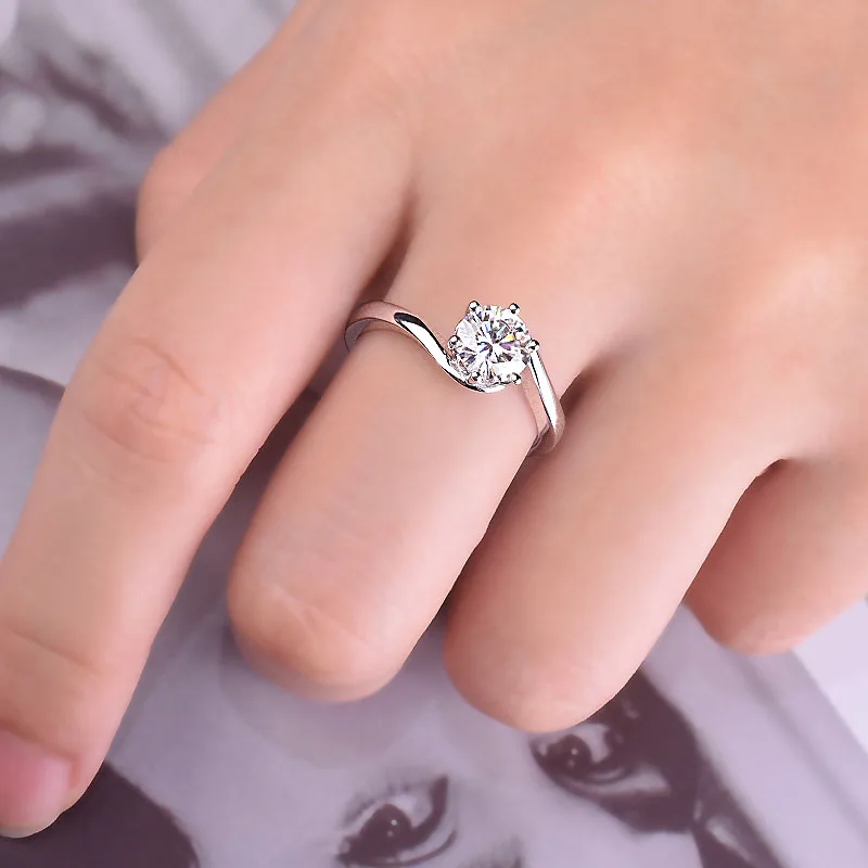 

Solid 18K White Gold Au750 1ct DF Moissanite 6 Prong Twist Setting Ring Solarite Lab Diamond Engagement Ring For Women
