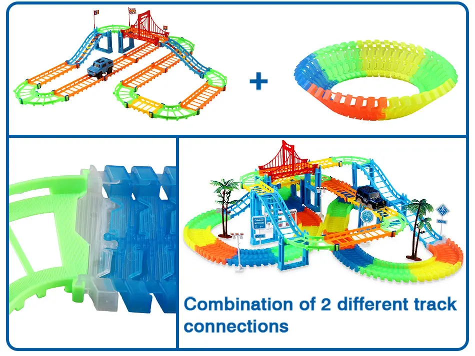 Railway Magical Racing Track Play Set Educational DIY Bend Flexible Race Track Electronic Flash Light Car Toys For children