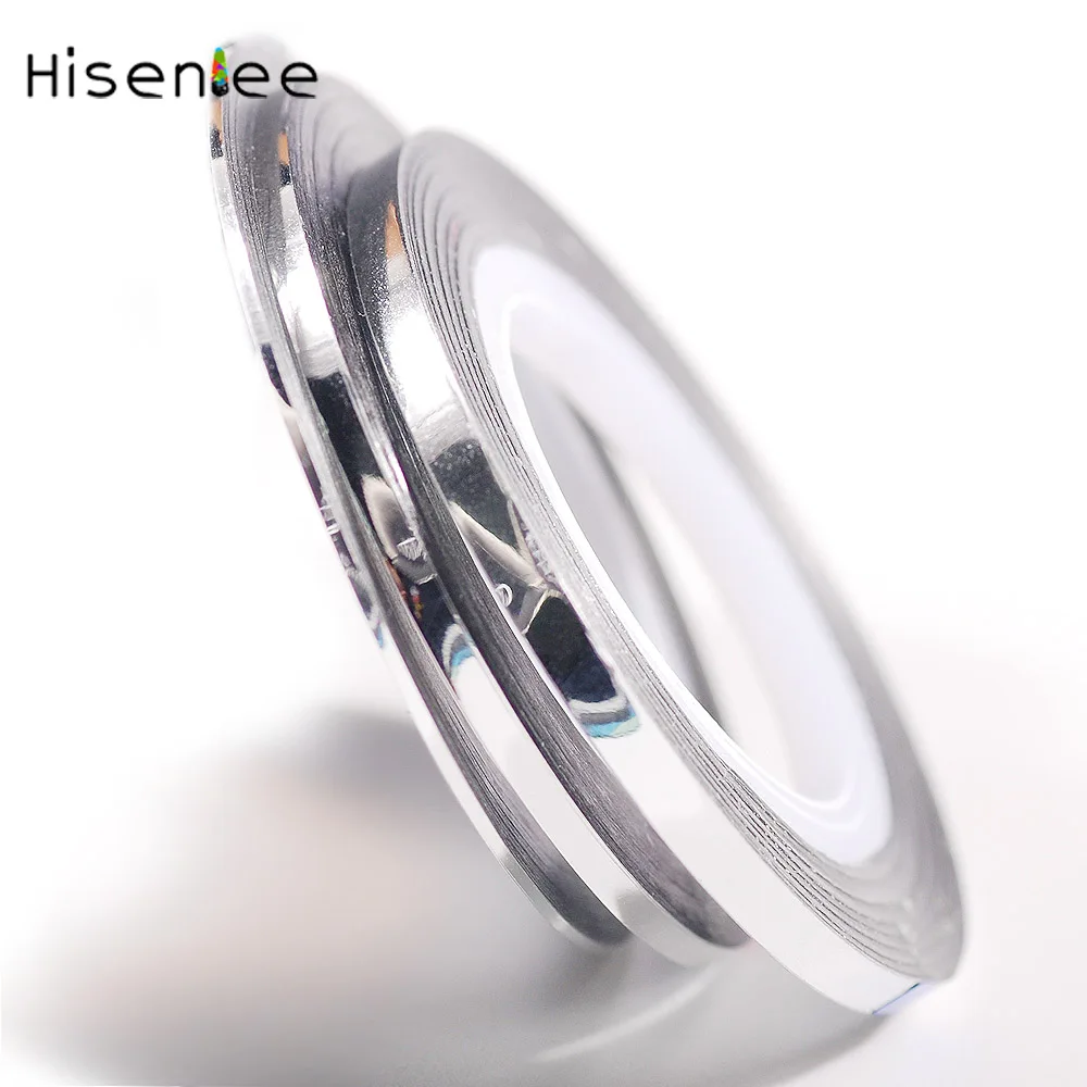 Hisenlee 3 рулонов 1 мм 2 мм 3 мм Nail Art Блеск съемная лента для линии, полосы инструменты для украшения ногтей клей наклейки для маникюра - Цвет: silver