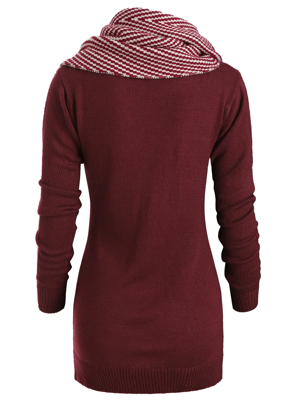 Wipalo Pullover Sweater Women Buttons Crew Neck Long Sleeve Sweater With Striped Scarf Winter knitting Ladies Tops Clothing