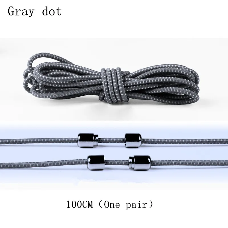Gray dot-18 Новинка, 1 пара, унисекс, ленивые, эластичные, без завязок, круглые шнурки для ботинок, для детей и взрослых, быстро, яркие цвета, 100 см, Круглые, металлические, с головкой, шнурки - Цвет: Gray dot-18