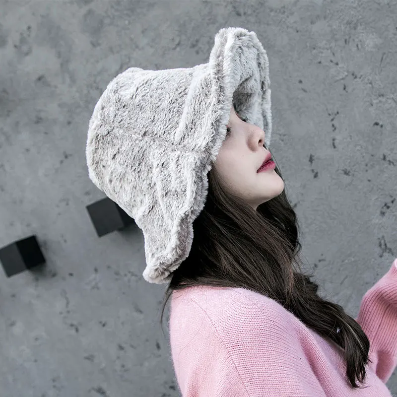 Girl Thicken Fisherman Hat Autumn Winter Women Warm Pure Color Bucket Cap Japanese Sweet Lovely Korean Retro Female Caps H7277