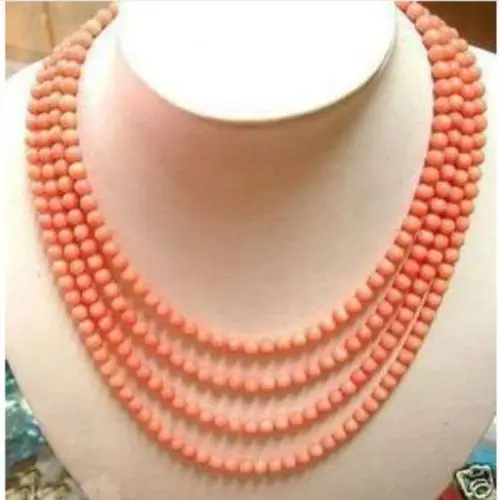 Очаровательные 4 ряда 6 7 мм Розовые Коралловые бусы ожерелье 17 &quot 20&quot AAAA|beaded gemstone