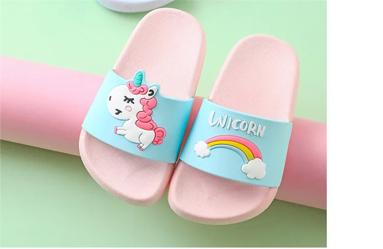 Unicorn Slippers For Boy Girl Cartoon Rainbow Shoes Summer Todder Flip Flops Baby Indoor Slippers Beach Swimming Slipper